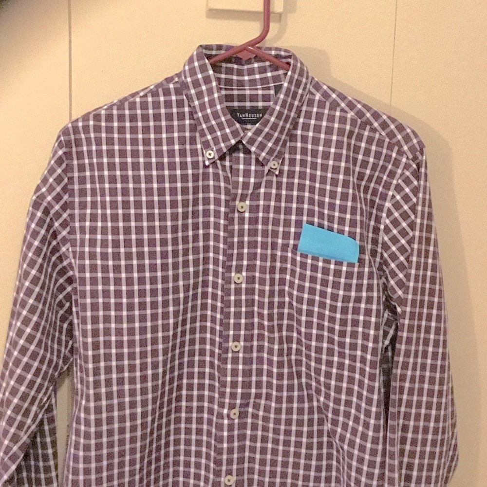 Men’s Van Heusen Classic Fit Dark Purple Checkered LS Dress Shirt, Sz S/P